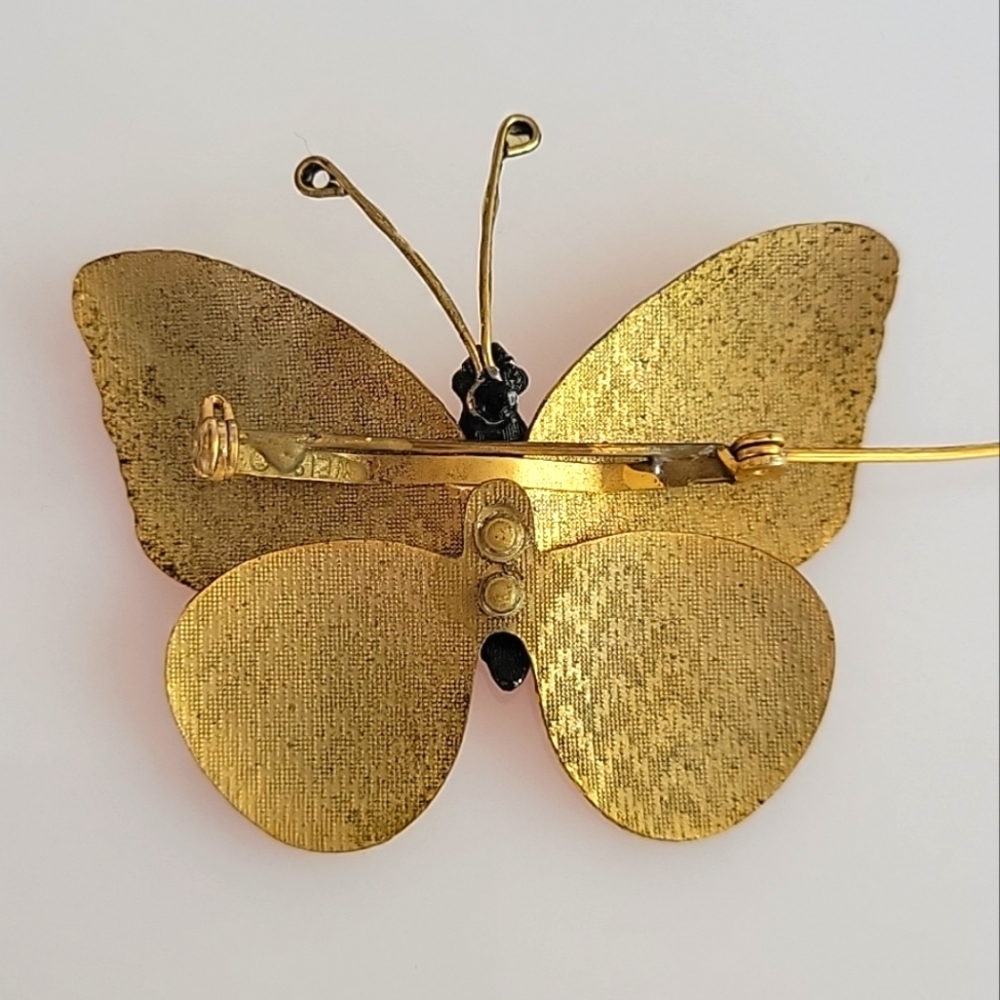 ***Sold*** Vintage Butterfly Brooch Pin Black and Gold Tone Vintage Signed Weiss - Picture 6 of 10